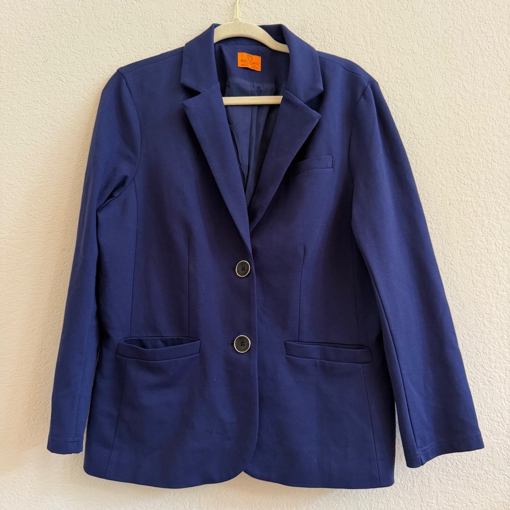 Mary Crafts Royal Blue Two Button Stretch Blazer Jacket Size 14 Career